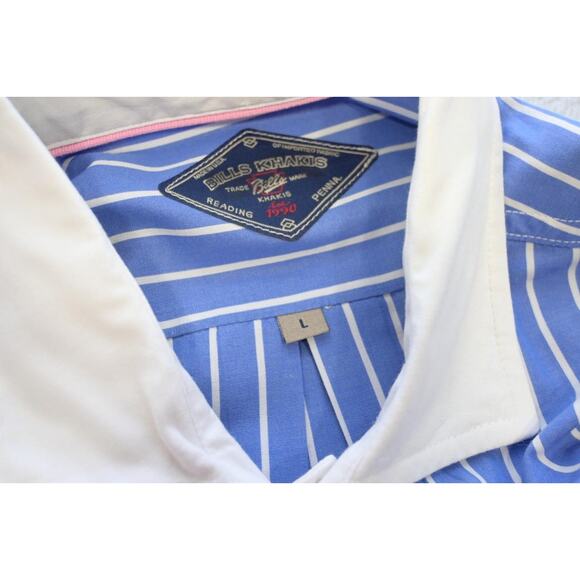 Bills Khakis Button Up Dress Shirt Striped Made In USA Long Sleeve Mens Sz Large - Picture 7 of 8